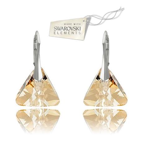 Swarovski náušnice trojuholník triangle šampanskej farby Crystal Golden Shadow