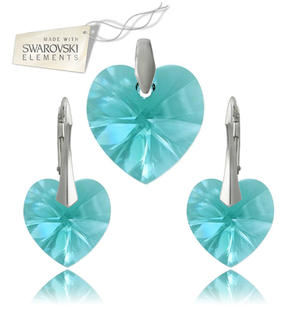 Strieborný set srdce tyrkysovej farby Light Turquoise