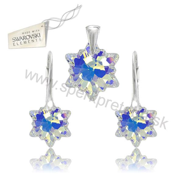 Strieborný set alpský kvet Edelweis dúhovej farby Crystal AB