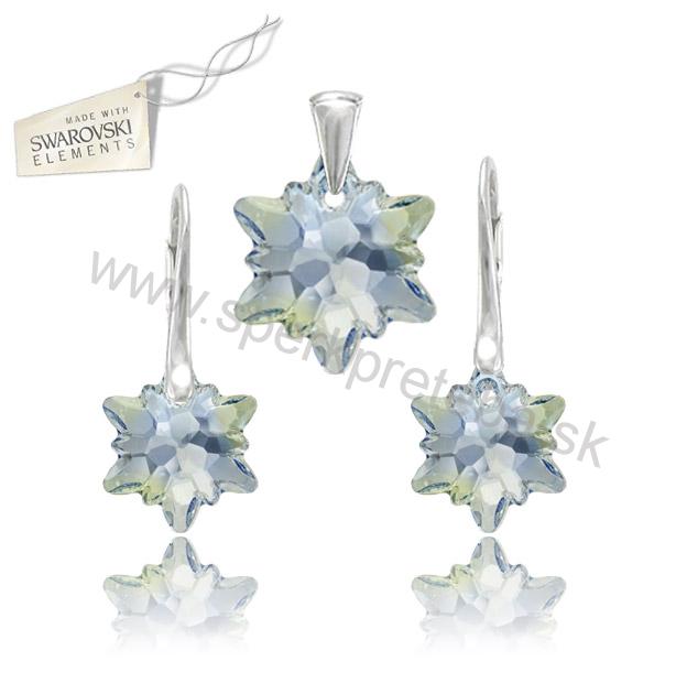 Strieborný set alpský kvet Edelweis šedomodrej farby Crystal Blue Shadow