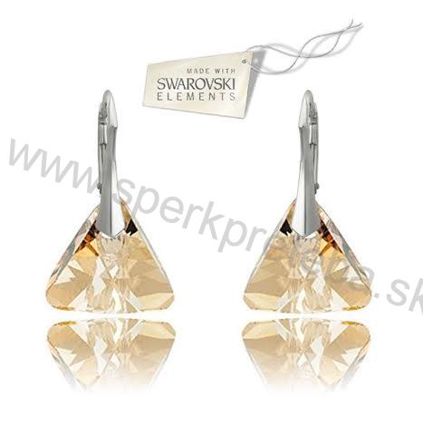 Swarovski náušnice trojuholník triangle šampanskej farby Crystal Golden Shadow