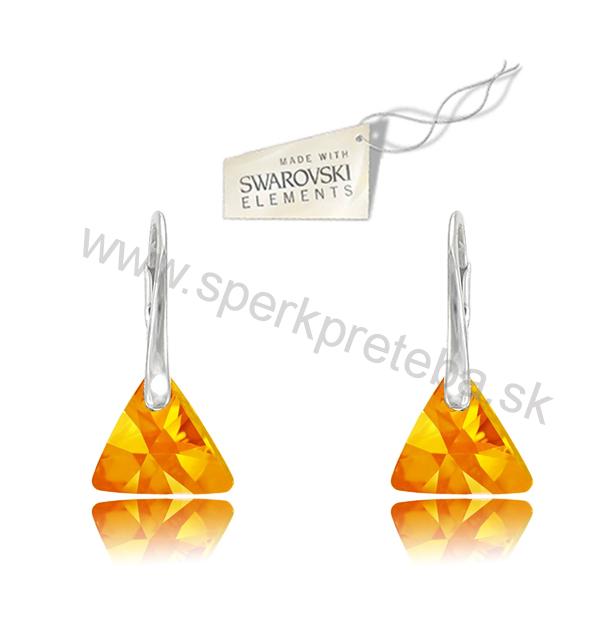 Swarovski náušnice trojuholník triangle 12mm žltej farby Tangerine