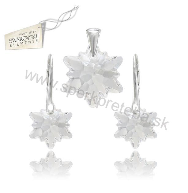 Strieborný set alpský kvet Edelweis bielej farby Crystal 