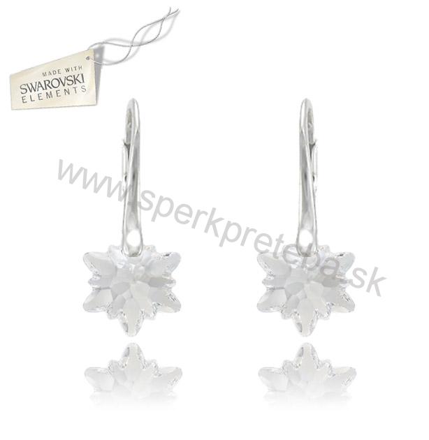 Strieborné náušnice alpský kvet Edelweis bielej farby Crystal 