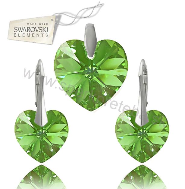 Strieborný set srdce zelenej farby Peridot AB