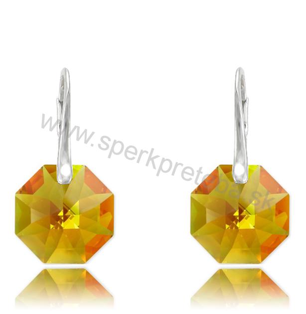 Swarovski náušnice Oktagon žltej farby Topaz Blue AB