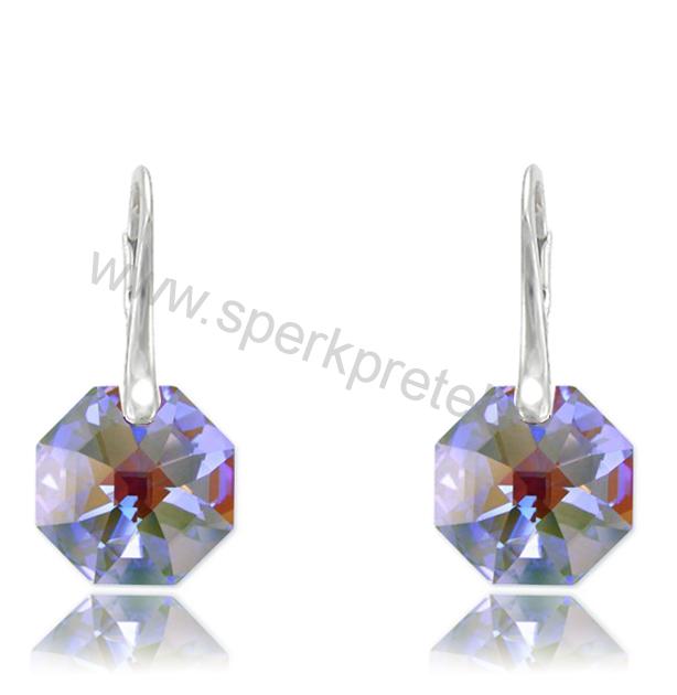 Swarovski náušnice Oktagon fialovej farby Violet Blue AB