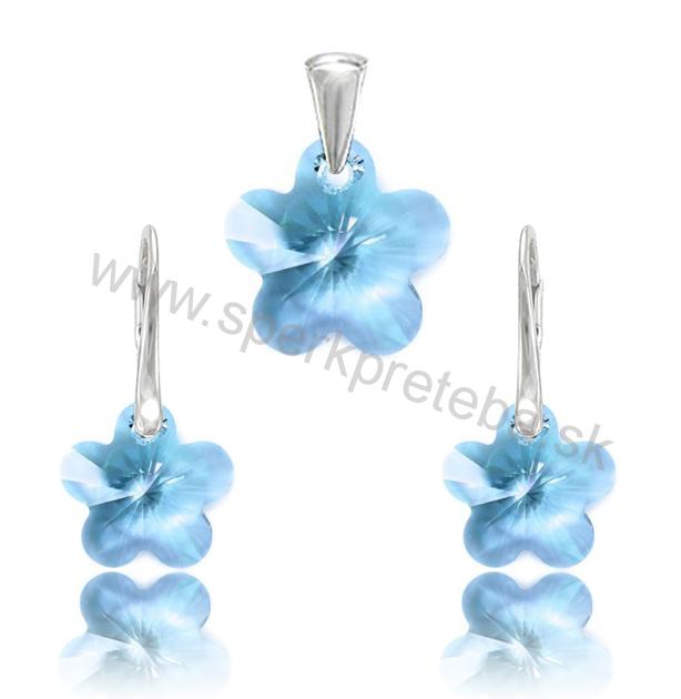 Swarovski set kvetinka modrej farby Aquamarine