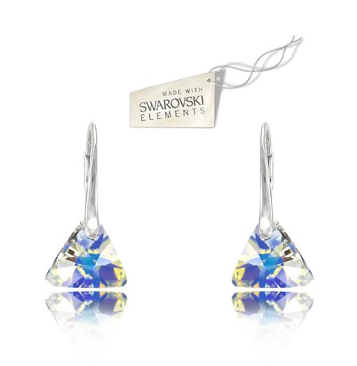 Swarovski náušnice trojuholník triangle 12mm dúhovej farby Crystal AB