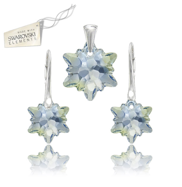 Strieborný set alpský kvet Edelweis šedomodrej farby Crystal Blue Shadow