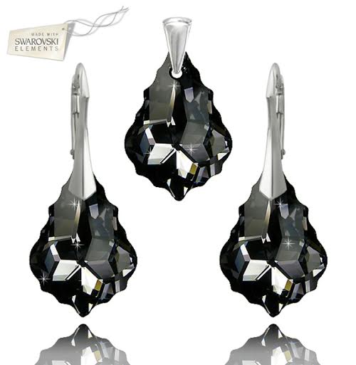Swarovski set Barok 22mm šedočiernej farby Crystal Silver Night