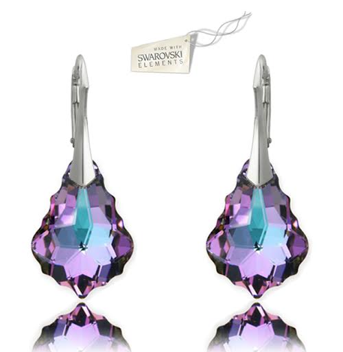 Swarovski náušnice Barok 22mm fialovoružovej farby Crystal Vitrail Light