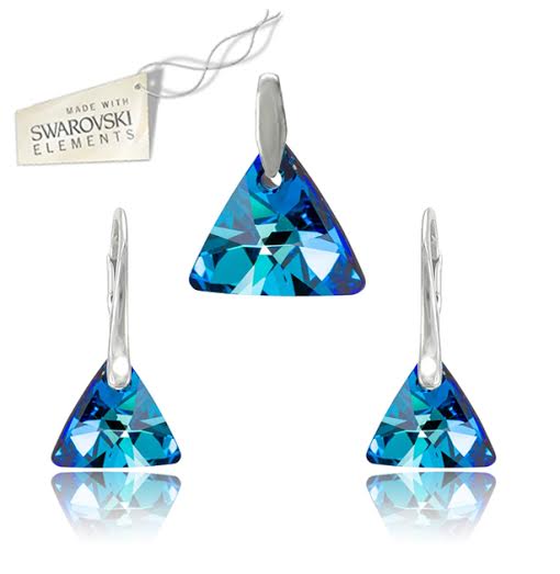 Swarovski set trojuholník triangle modrej farby Crystal Bermuda Blue