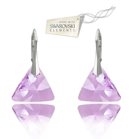 Swarovski náušnice trojuholník triangle fialovej farby Crystal Violet