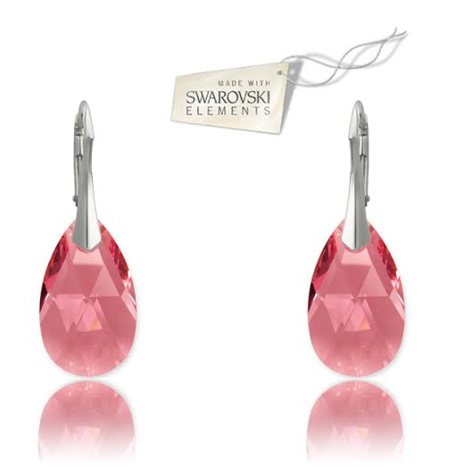 Swarovski náušnice Slza 22mm ružovej farby Rose 