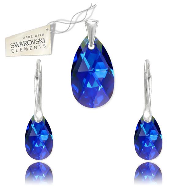 Swarovski set Slza 16mm modrej farby Capri Blue CAL