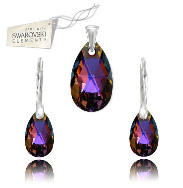 Swarovski set Slza 16mm oranžovomodrej farby Crystal Volcano