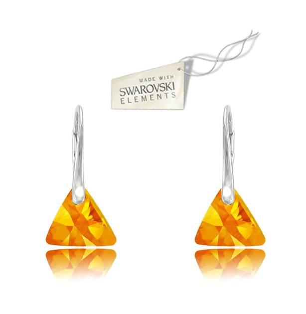 Swarovski náušnice trojuholník triangle 12mm žltej farby Tangerine