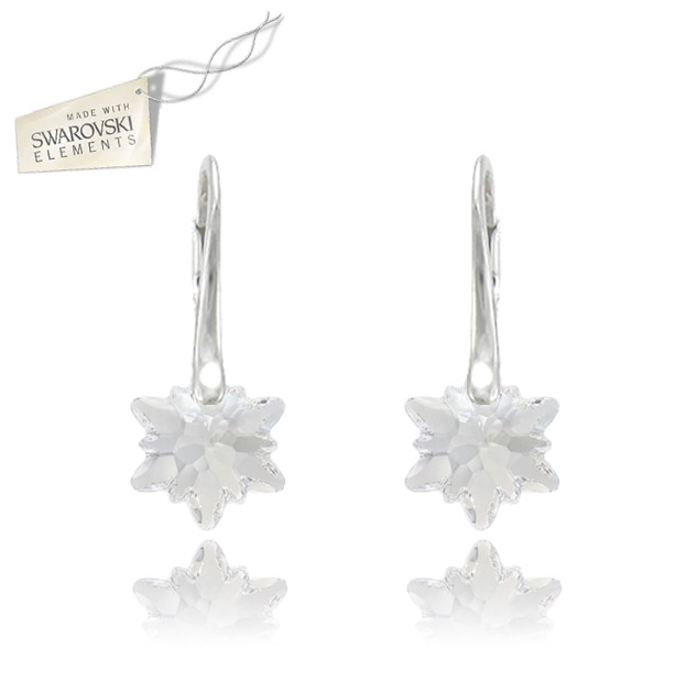 Strieborné náušnice alpský kvet Edelweis bielej farby Crystal 