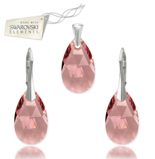 Swarovski set Slza 22mm ružovej farby Light Rose 