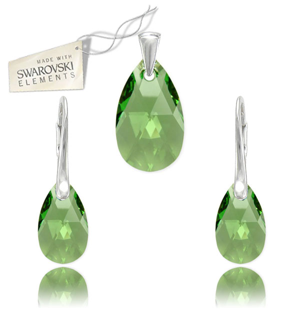 Swarovski strieborný set Slza 16 mm Peridot