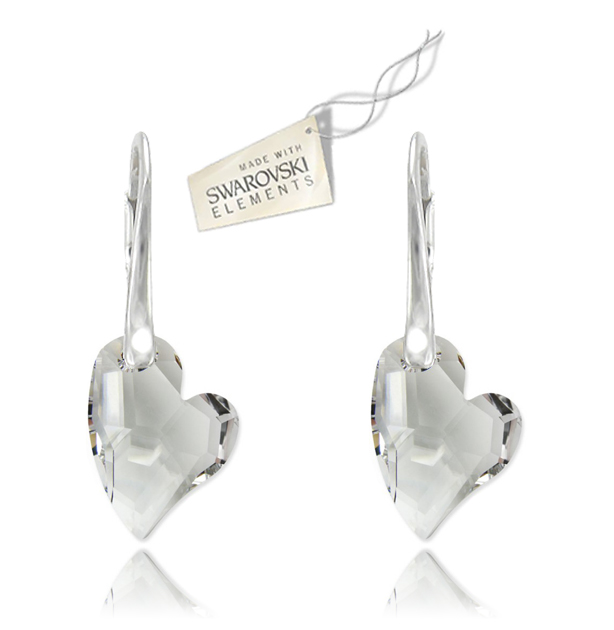 Strieborné náušnice srdce devoted 2U heart bielej farby Crystal