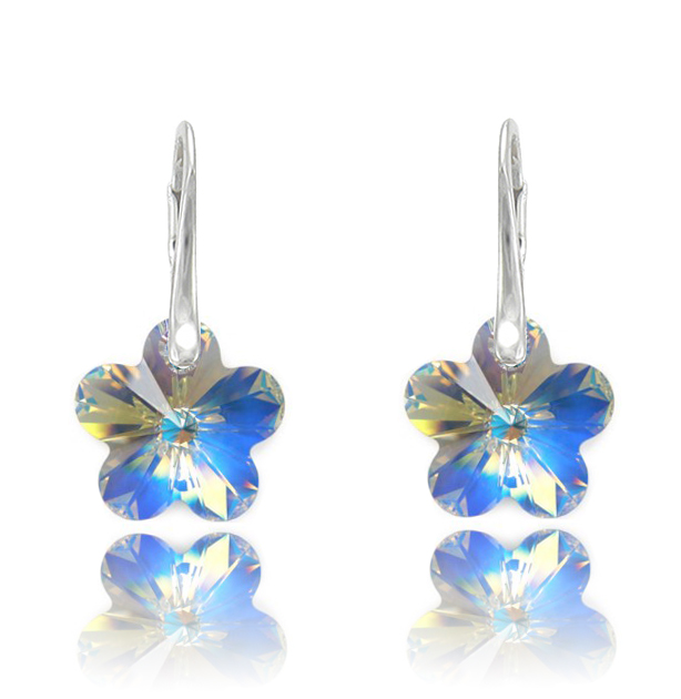 Swarovski náušnice kvetinka dúhovej farby Crystal AB