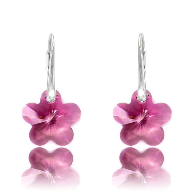 Swarovski náušnice kvetinka ružovej farby Fuchsia