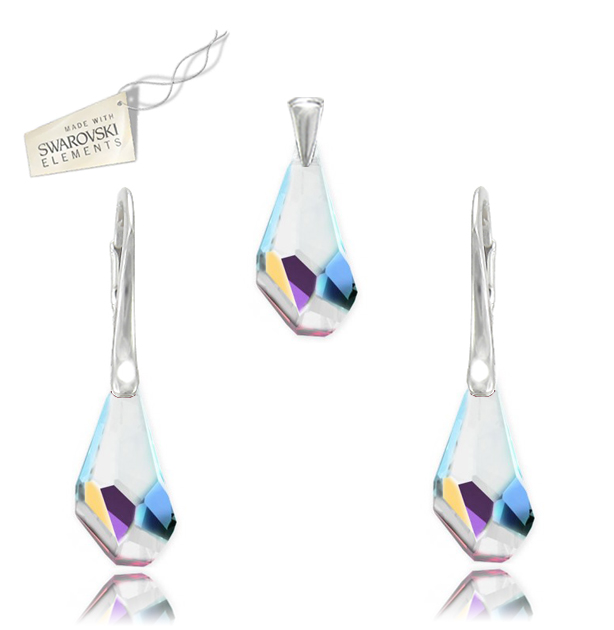 Strieborný set z krištáľov polygon dúhovej farby Crystal AB prívesok 17mm