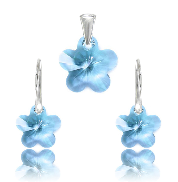 Swarovski set kvetinka modrej farby Aquamarine