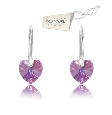 Strieborné náušnice srdiečko 10mm fialovej farby Violet AB 